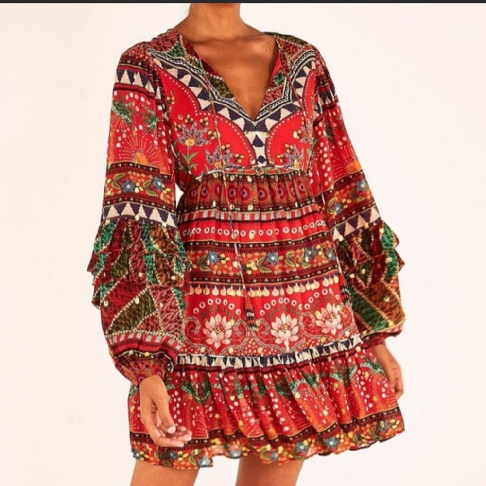 FARM RIO Red Tropical Shine Mini Dress